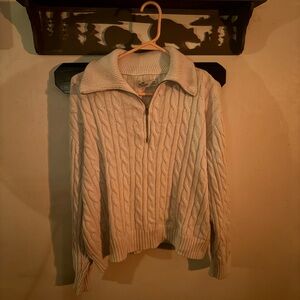 Hollister Off-White Cable Knit Half-Zip Sweater